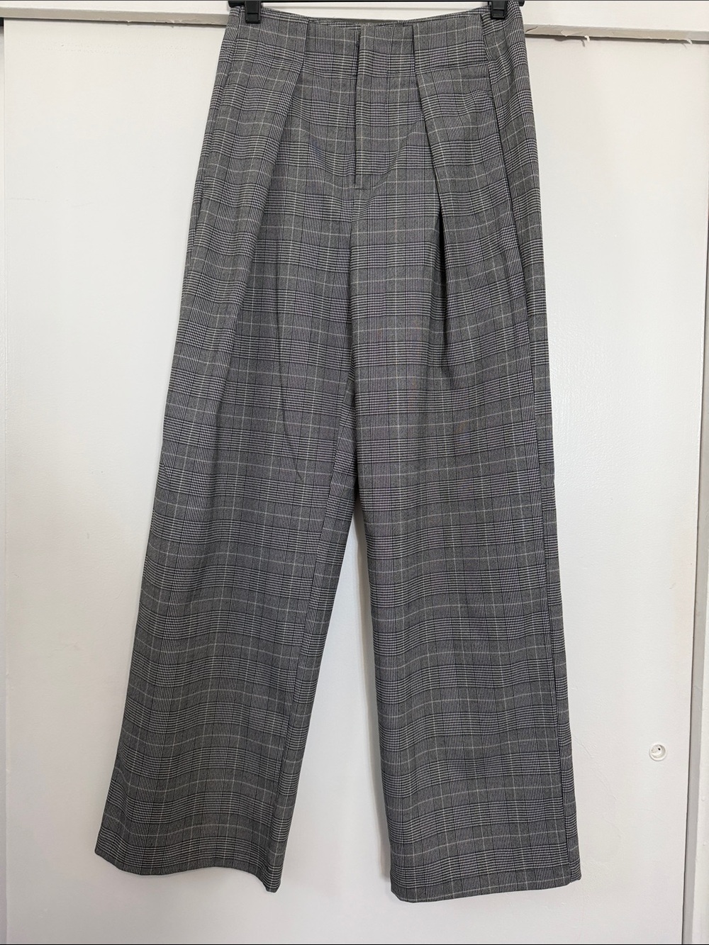 Commense Plaid Wide-Leg Dress Pants Pleated with Belt Loops Small
